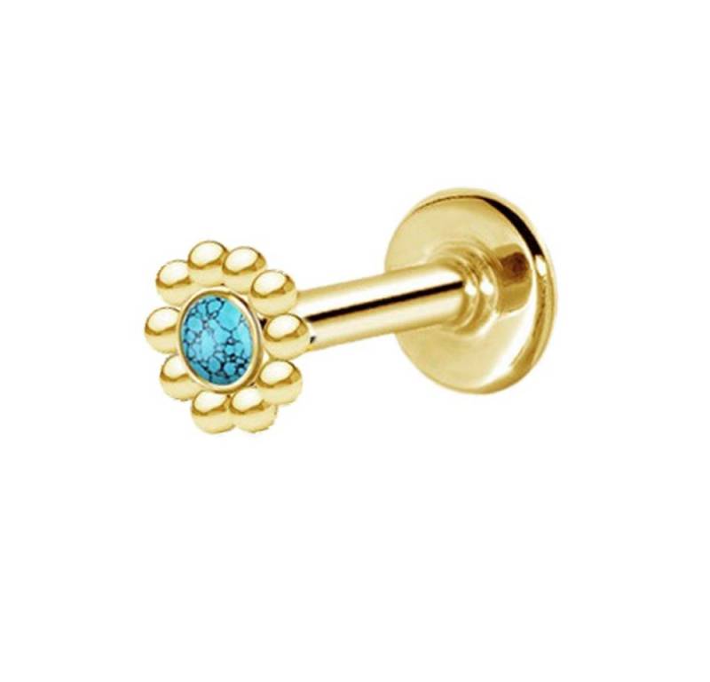 viva-adorno Piercing-Set Labret Lippen Piercing Tragus Helix Ohr Piercing Stecker Gold, gold mit Türkis Onyx Opal (synth) von viva-adorno