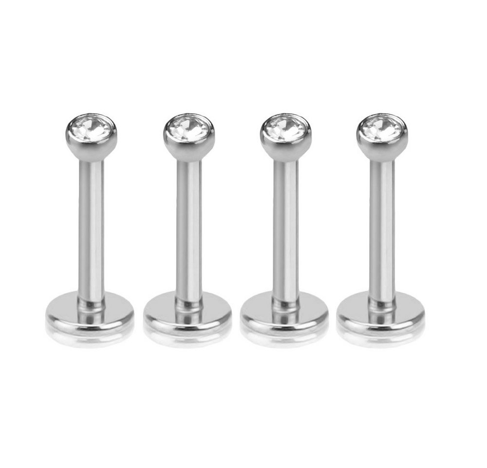 viva-adorno Piercing-Set Lippen Piercing Stecker mit Stein Tragus Labret Stecker Zirkonia (Set, 4-tlg), Edelstahl Innengewinde von viva-adorno