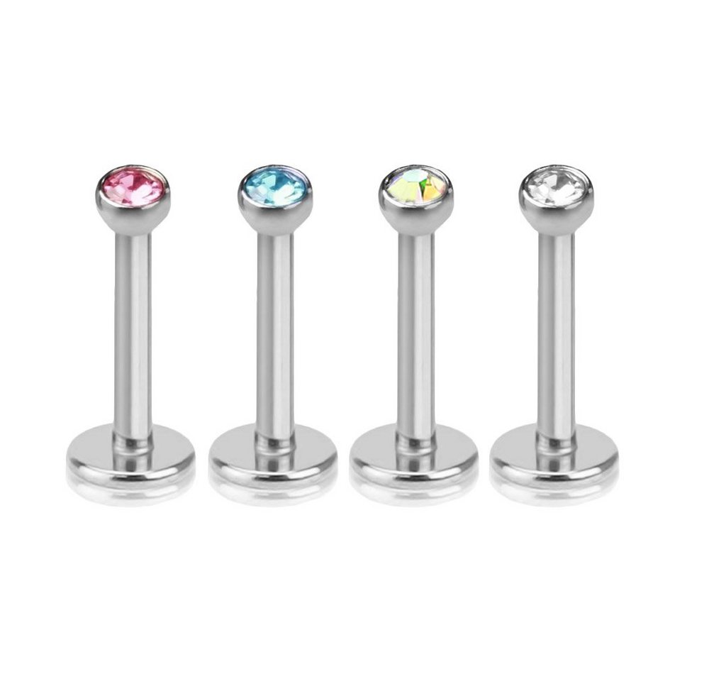 viva-adorno Piercing-Set Lippen Piercing Stecker mit Stein Tragus Labret Stecker Zirkonia (Set, 4-tlg), Edelstahl Innengewinde von viva-adorno