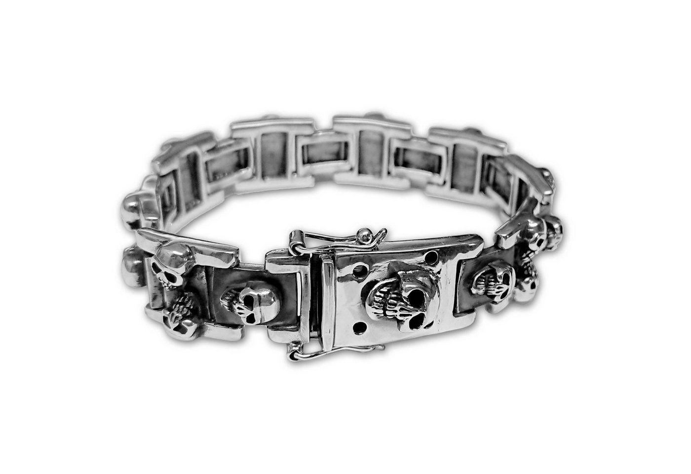 viva-adorno Silberarmband Herrenarmband 20,5 cm Gliederarmband Totenköpfe 925 Sterling Silber, Totenkopf Armband Biker Gothic von viva-adorno