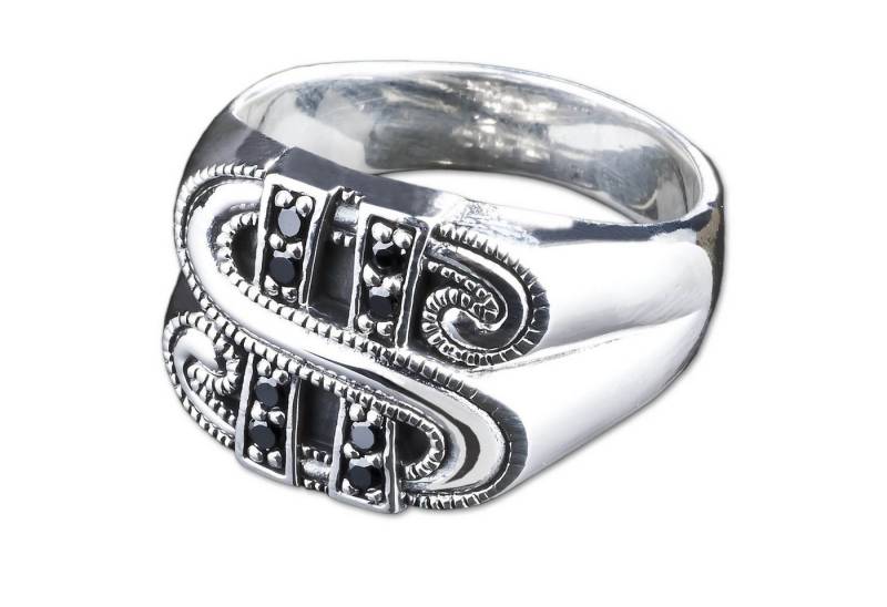 viva-adorno Silberring Herren Ring Dollarzeichen Zirkonia schwarz Daumenring Dollar, Herrenring 925 Sterlingsilber von viva-adorno