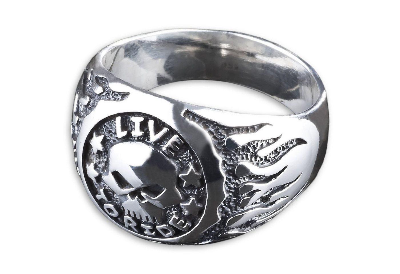 viva-adorno Silberring Herren Ring LIVE TO RIDE Totenkopf Flammen Biker Siegelring, Daumenring Herrenring von viva-adorno