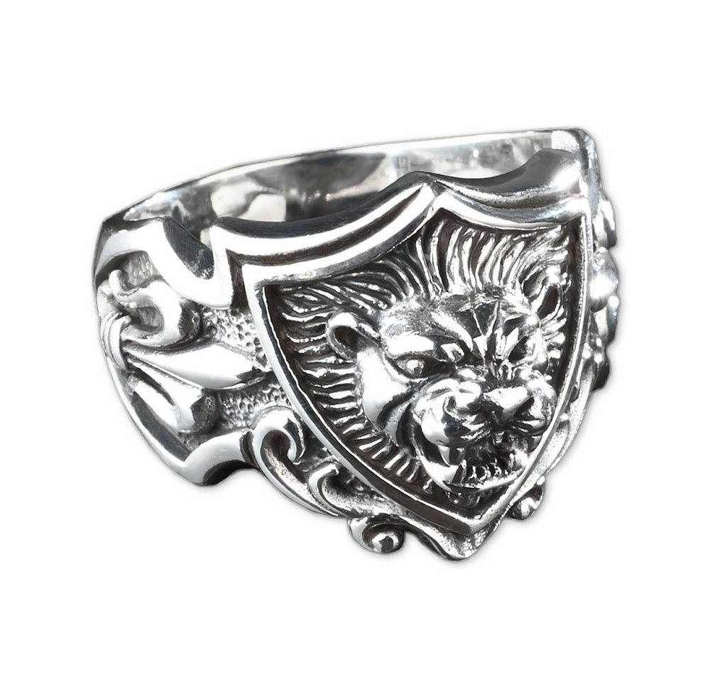 viva-adorno Silberring Herren Ring Löwe 3D Lilien Wappen Daumenring 925 Sterlingsilber, Löwenkopf Herrenring von viva-adorno