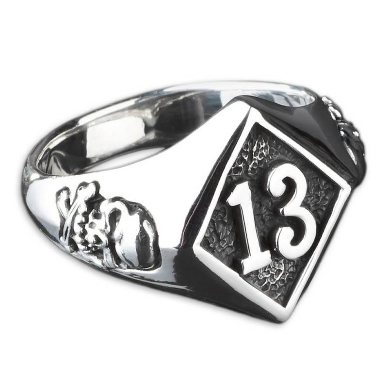 viva-adorno Silberring Herren Ring Lucky Dreizehn 13 Totenkopf Skull Bones Siegelring, Daumenring 925 Sterlingsilber SR23 von viva-adorno
