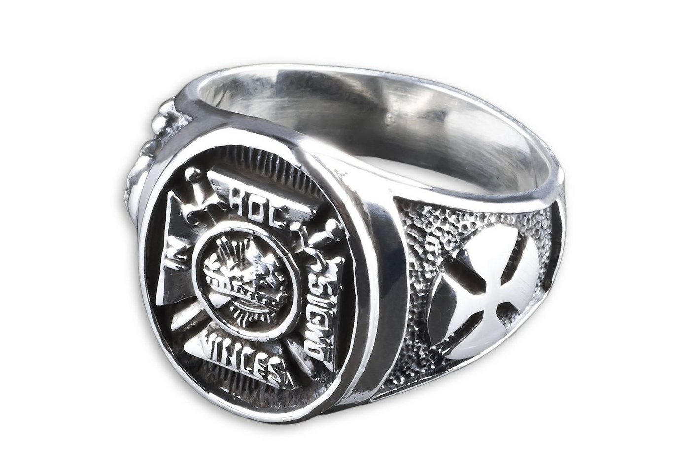 viva-adorno Silberring Ring Freimaurer Tempelritter IN HOC SIGNO VINCES Totenkopf Kreuz, Herrenring Siegelring 925 Sterlingsilber von viva-adorno