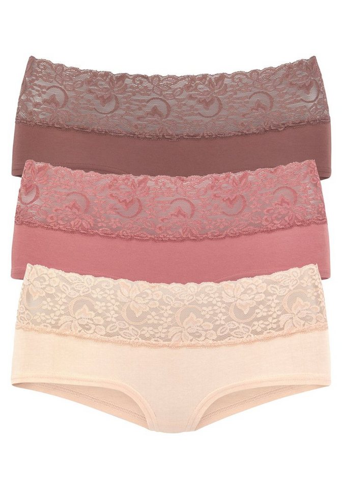 Vivance Panty (Packung, 3-St) aus elastischer Baumwolle mit floraler Spitze von Vivance