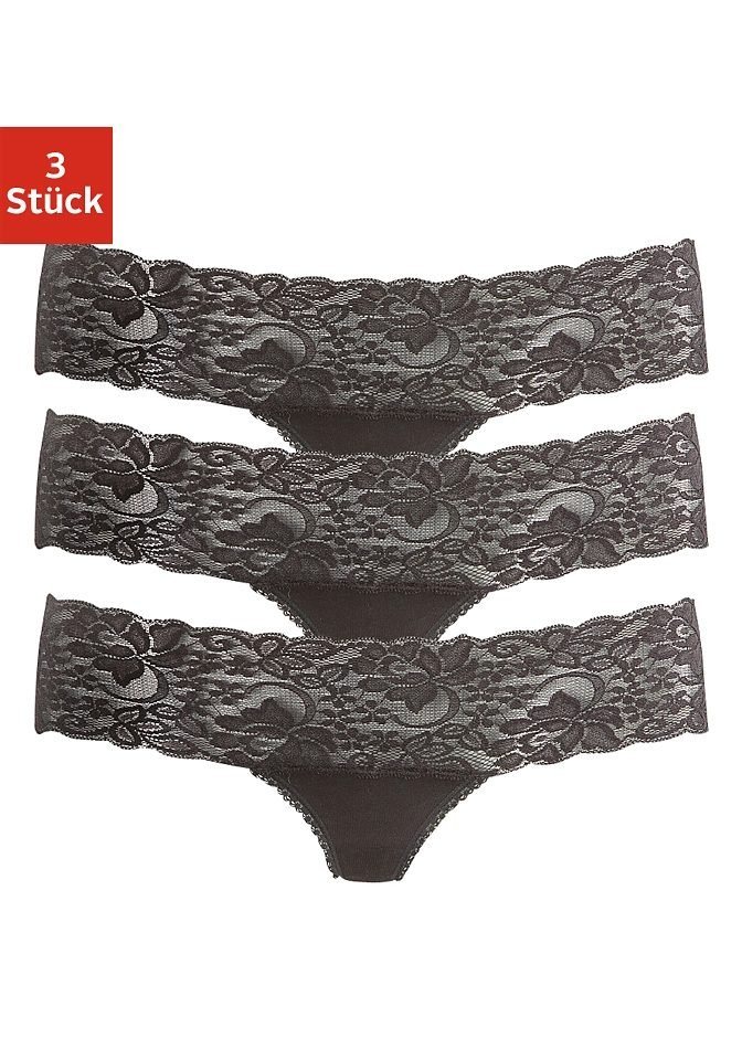 Vivance String (3er-Pack) aus elastischer Baumwolle mit floraler Spitze von Vivance