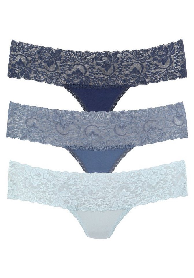 Vivance String (3er-Pack) aus elastischer Baumwolle mit floraler Spitze von Vivance