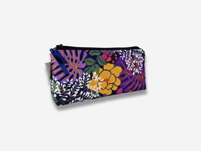 Federmäppchen Handgefertigt Aus Stoff | Lila Gemustert Blätter - Motiv von vivilovely