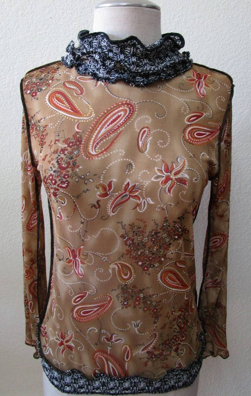 Paisley Print Braun Farbe Rollkragen Langärmeliges Durchstövchen Plus Made in Usa | Vn85 Paisley Print Braun Farbe Rollkragen Langärmeliges Durchstövchen Plus Made in Usa | Vn85 von vivonsdesign
