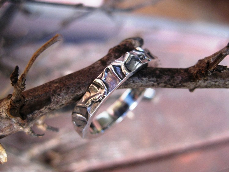 Bark Strukturierte Sterling Silber Ring Unisex Stil Hochzeit Engagement Mode Bandring von vixjewellery