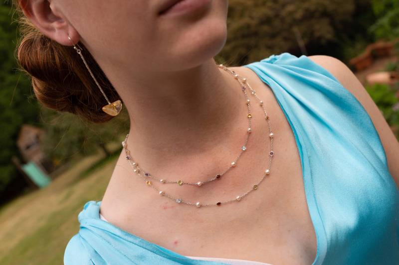 Edelstein Perlen Amethyst Granat Citrin Aquamarin Zarte Handgefertigte Birthstone Einstellbar Lange Halskette Perfekte Geschenk Februar März von vixjewellery