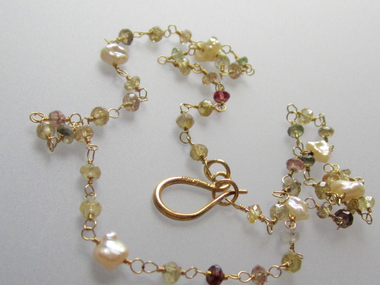 Frau Perlenkette Turmalin Granat Keshi Barock Perlen Wrapped Bead Edles Schmuck Muttertag Geschenk Für Sie Solide 18K Gelbgold von vixjewellery