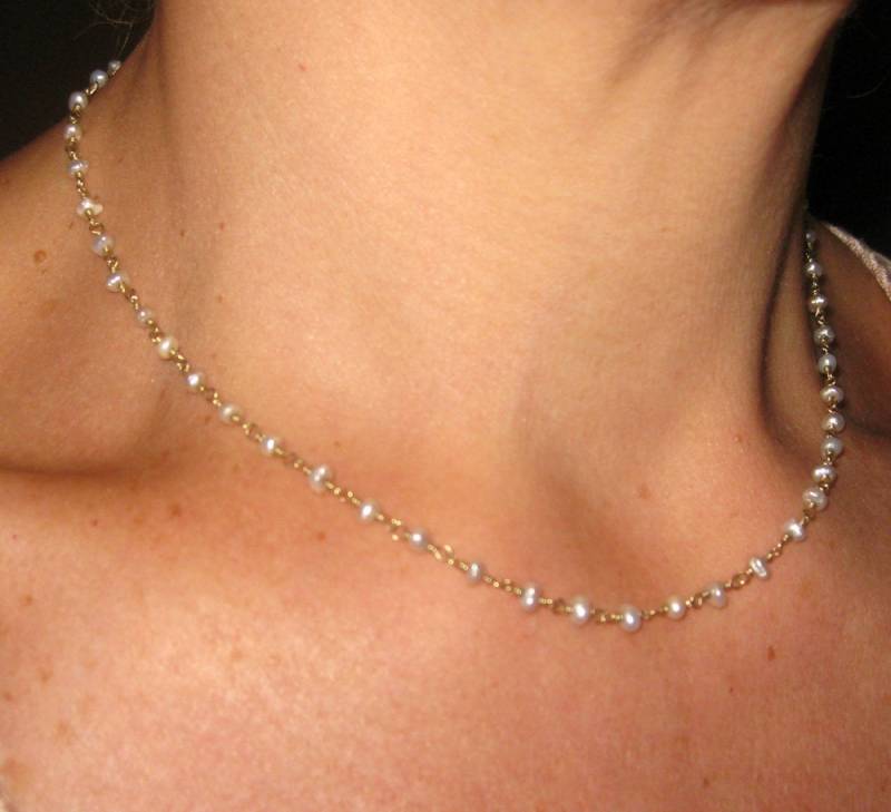 Keshi Perlen Und Solide 18K Gold Rosenkranz Stil Halskette - Juni Birthstone von vixjewellery