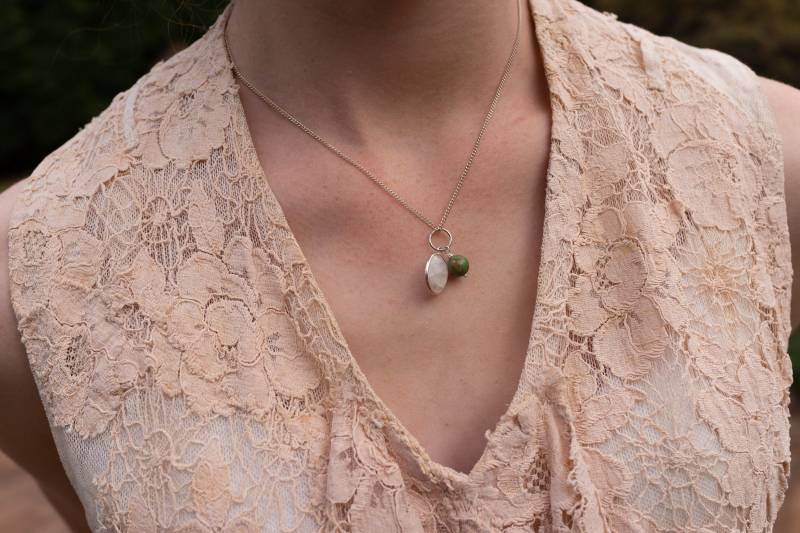 Mondstein Türkis Sterling Silber Perle Kabel Kette Anhänger Set von vixjewellery