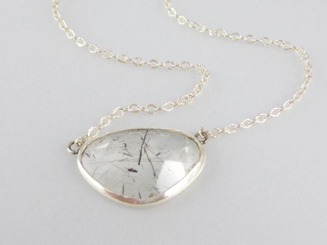 Quarz Sterling Silber Anhänger Für Frauen Turmalinquarz Freeform Rose Cut Linse Set von vixjewellery