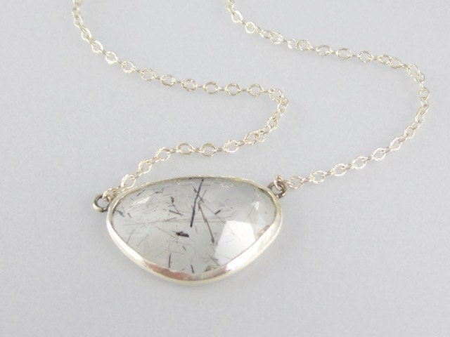 Quarz Sterling Silber Anhänger Für Frauen Turmalinquarz Freeform Rose Cut Linse Set von vixjewellery