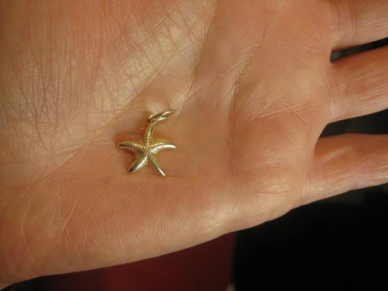 Solide 14K Gelb Gold Seestern Anhänger Stapelbar Unisex Charme Strandurlaub Schätze Kollektion von vixjewellery