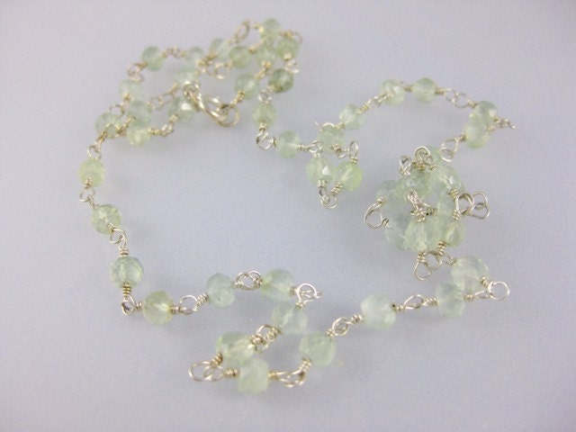 Sterling Silber Draht Gewickelt Echte Prehnit Glitzernden Blass Grün Facettiert Rosenkranz Stil Halskette Für Frauen von vixjewellery