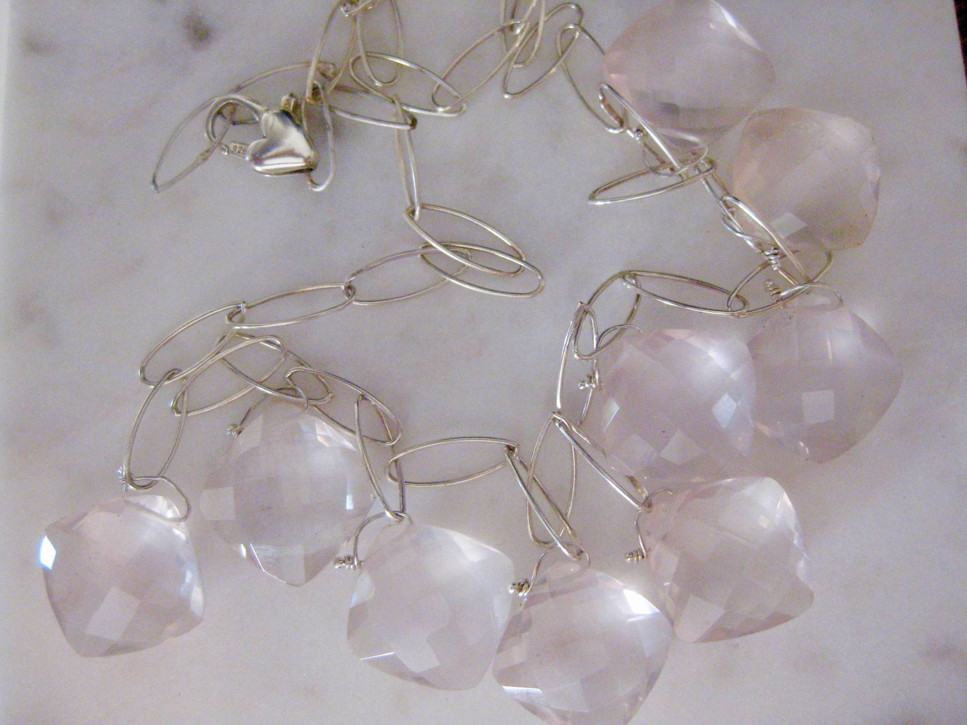 sterling Silber Rose Quartz Square Kissen Perlen Kette Halskette Handarbeit Chakra Liebesherz sterling Silber Rose Quartz Square Kissen Perlen Kette Halskette Handarbeit Chakra Liebesherz von vixjewellery