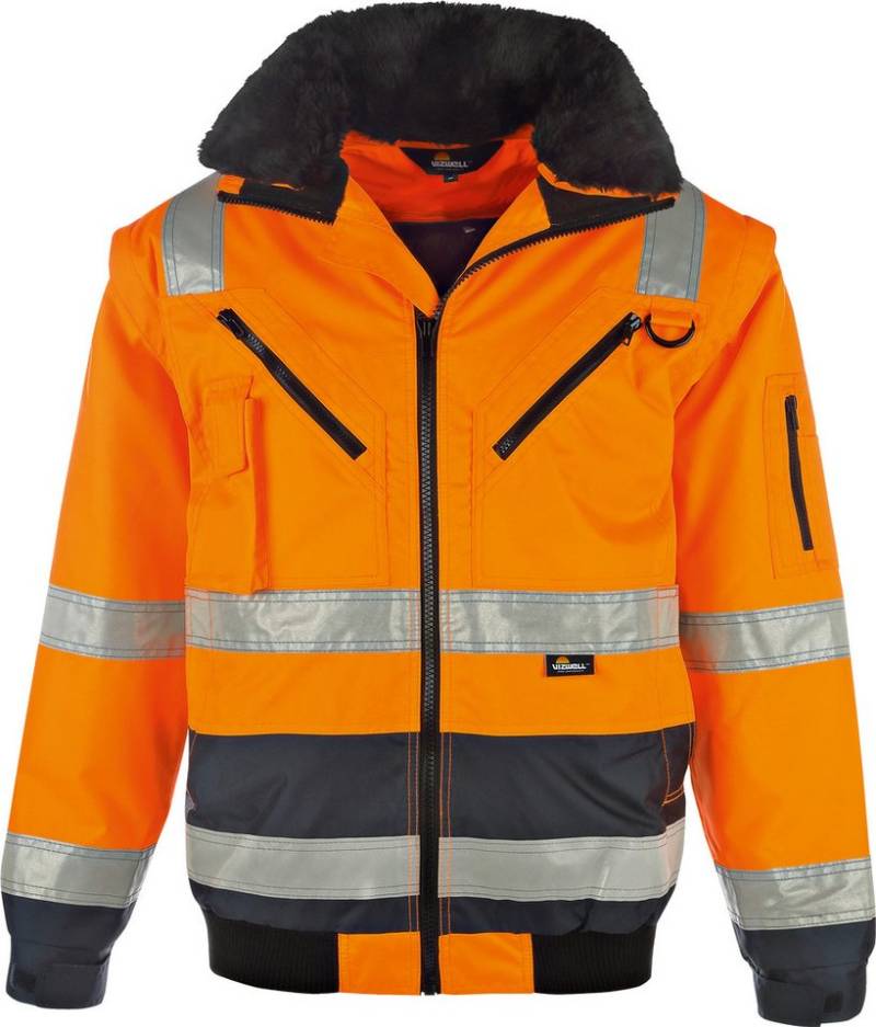 vizwell Pilotenjacke Warnschutz Pilotenjacke Arbeitsjacke Winterjacke Funktionsjacke durch abtrennbare Ärmel auch als Weste tragbar von vizwell