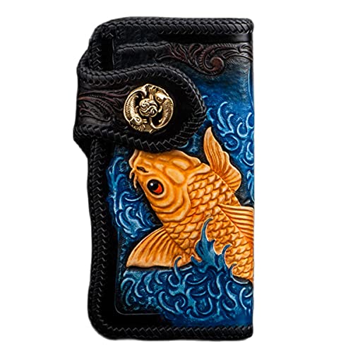 vkeid Color Fish Fisch Erste Schicht Rindsleder Reißverschluss umlaufende Geldbörse Reißverschluss Clutch Geldbörse Münzkartenfächer Kollektion Geldbörse für Männer und Frauen (Golden) von vkeid