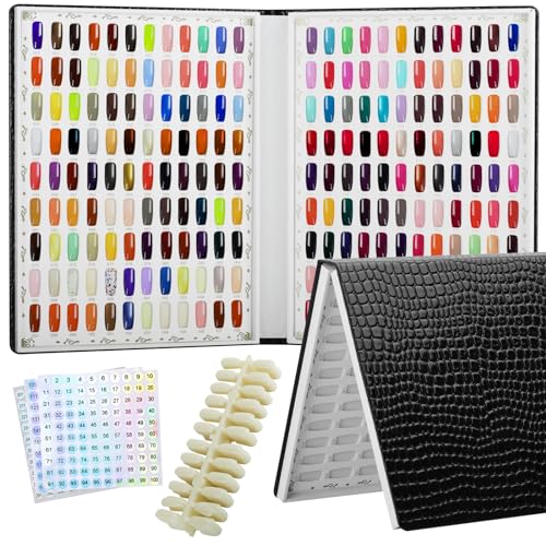 Vnjaoi 216 Nail Color Chart Display Book mit 240PCS Falsche Nagelspitzen, UV Gel Polish Card Book, Nail Art Salon Nail Design Display Booklet, Nail Color Swatches Nail Practice Card Board von vnjaoi