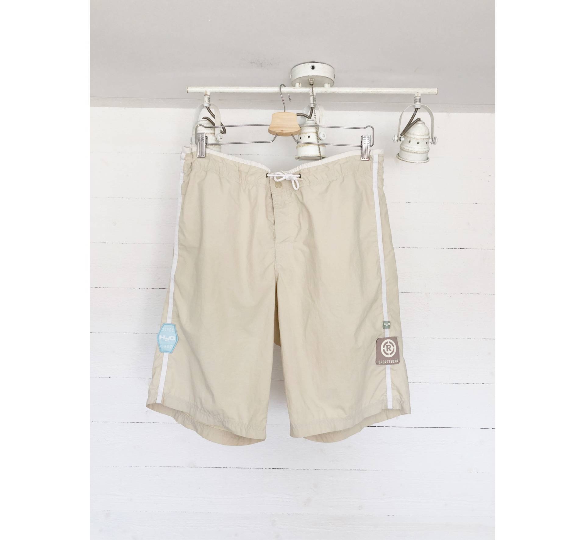 Vintage H2O Herren Shorts Badehose Mesh Gefüttert Kordelzug Bademode Beige Größe Large von vntgfiesta