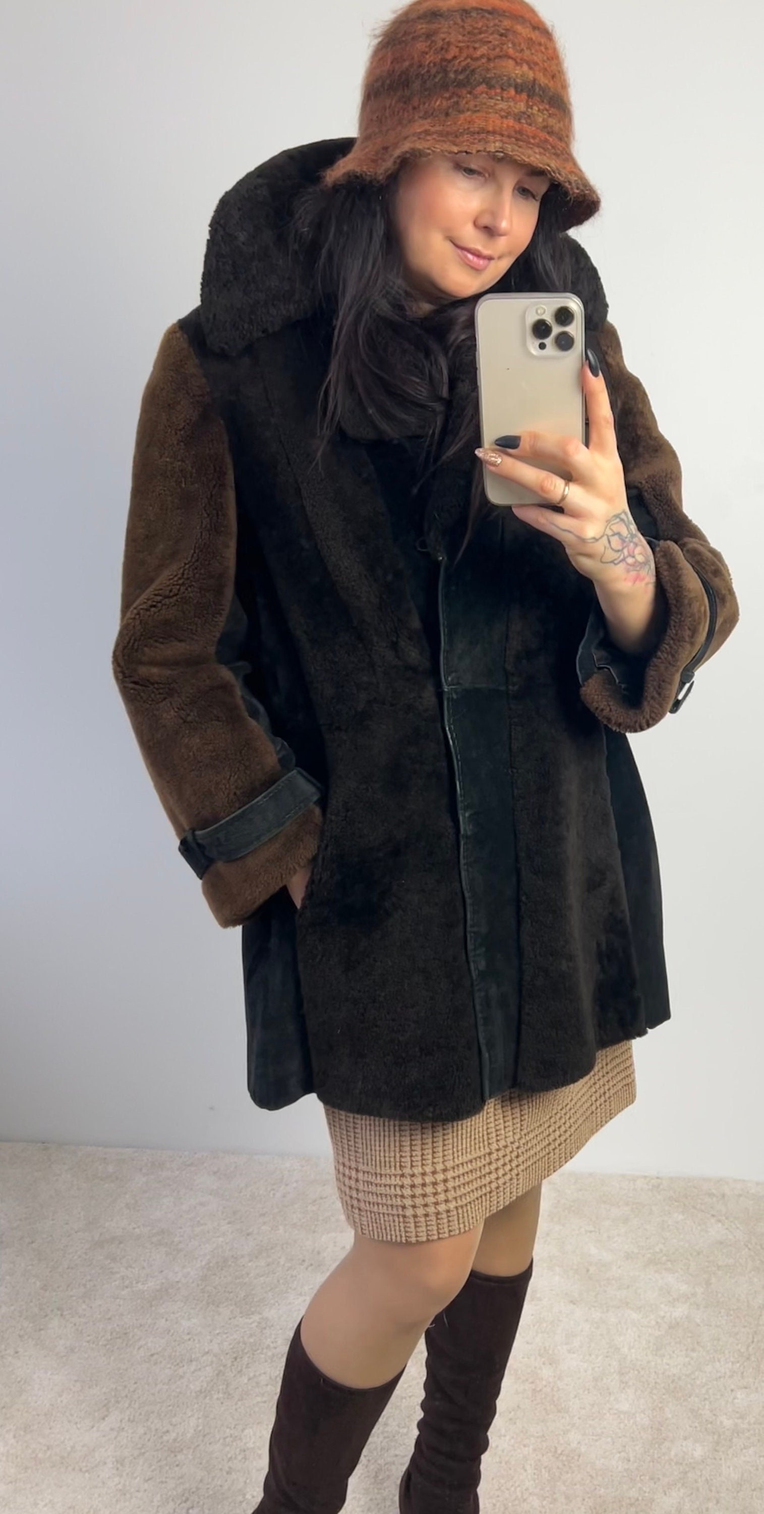 Vintage Mantel Braun Teddybär Wildleder Kunstfell Patchwork Winterjacke Für Frauen Größe L Xl von vntgfiesta