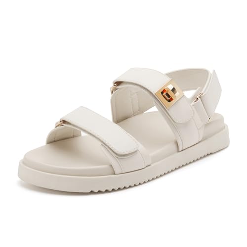 vodvob Flache Damen-Sandalen mit weich gepolstertem Fußbett, offene Zehen, verstellbare Schlupfschuhe für den Sommer, Bone-b, 37.5 EU vodvob Flache Damen-Sandalen mit weich gepolstertem Fußbett, offene Zehen, verstellbare Schlupfschuhe für den Sommer, Bone-b, 37.5 EU von vodvob