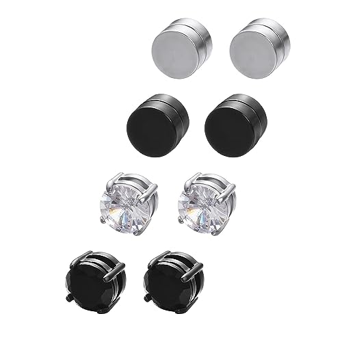 Vogem 4 Paar Magnetische Ohrringe Edelstahl Magnet Ohrring Set 8mm Zirkonia Ohrringe Ohne Ohrloch von vogem