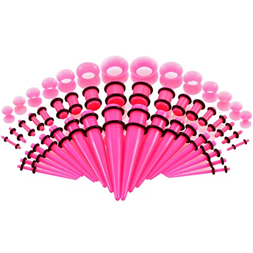 vogem 50 Stück Acryl Ohr Dehnung Kit Set Rosa Ohrstöpsel Taper Expander 16g-00g Silikon Ohr Tunnels Damen Herren von vogem