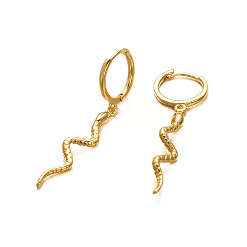 Vogem Gold Chunky Gebogene Schlange Loop Ohrringe für Damen Statement Ohrtropfen Ohrringe Antiallergener Modeschmuck von vogem