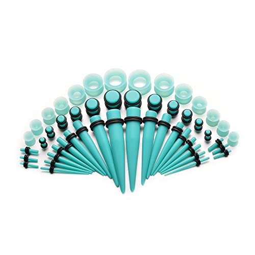 vogem Acryl Ear Stretching Kit 50 Stück Dehnstab Taper Plugs Ohrdehner Set 16g-00g Silikon Ohr Tunnels Damen Herren(Blau) von vogem