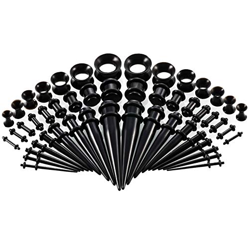 vogem Acryl Ear Stretching Kit Black 50 Stück Dehnstab Taper Plugs Ohrdehner Set 16g-00g Silikon Ohr Tunnels Damen Herren(Schwarz) von vogem