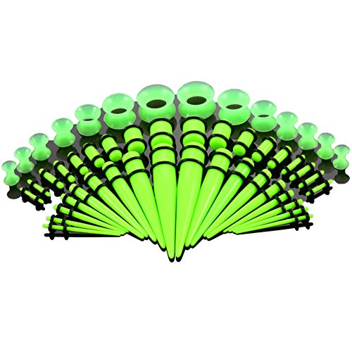 vogem Acryl Ohr-Stretching-Kit 50 Stück Dehnstab Taper Plugs Ohrdehner Set 16g-00g Silikon Ohr Tunnels Damen Herren(Grün) von vogem