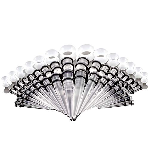 vogem Acryl Ohr-Stretching-Kit 50 Stück Dehnstab Taper Plugs Ohrdehner Set 16g-00g Silikon Ohr Tunnels Damen Herren(Transparent) von vogem