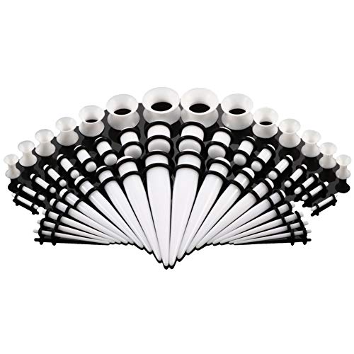vogem Acryl Ohr-Stretching-Kit 50 Stück Dehnstab Taper Plugs Ohrdehner Set 16g-00g Silikon Ohr Tunnels Damen Herren(Weiß) von vogem