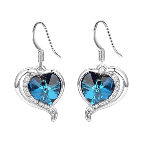 Vogem Blau Ohrringe Glitzer Zirkonia Damen Silber Herz Ohrringe Modeschmuck Elegant Geschenk Antiallergisch von vogem