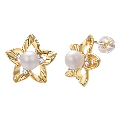 Vogem Vergoldete Zarte Blumen Perle Ohrstecker für Damen Leichtigkeit Zirkonia Ohrringe Exquisit Schmuck von vogem