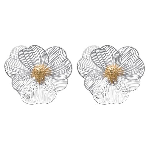 Vogem Blume Ohrringe für Damen Große Filigrane Blume Ohrstecker Gold Plattiert Stamen Hollow Floral Ohrringe Silber Blüte Blütenblatt Ohrstecker von vogem