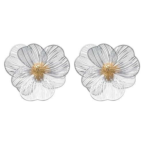 Vogem Blume Ohrringe für Damen Große Filigrane Ohrstecker Gold Plattiert Stamen Hollow Floral Silber Blüte Blütenblatt Modeschmuck Ohrringe von vogem