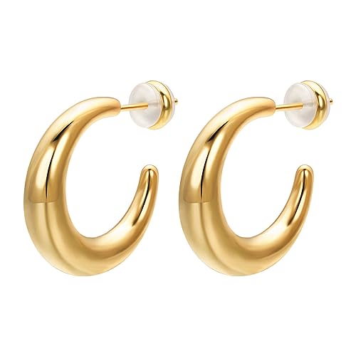 Vogem Gold Ohrringe Damen Vergoldet Ohrringe Halb Creolen Gold Damen Hypoallergene Schmuck Geschenk von vogem