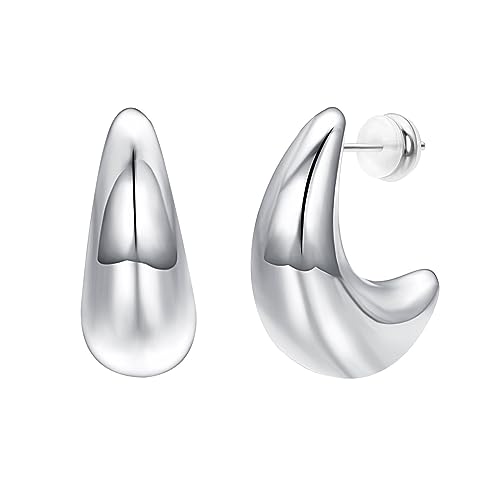 Vogem Chunky Silber Teardrop Hohl Ohrringe für Damen,Statement Leichtigkeit Geometrische Stud Ohrringe Modeschmuck von vogem
