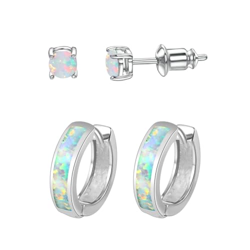 Vogem Opal Ohrstecker Creolen Ohrringe für Damen Mädchen Opal Ohrringe Set Creolen Silber Kleiner Creolen Opal Ohrringe Schmuck von VOGEM