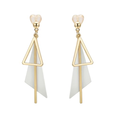 Vogem Gold Geometrisch Ohrringe Damen Weisse Dreieck Vergoldet Hängend Modeschmuck Geschenk Antiallergisch von vogem
