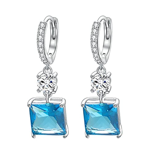 Vogem Große Blau Viereckigeform kristall Ohrtropfen Ohrringe für Damen Blinkende Silber Loop Ohrringe Modeschmuck von vogem