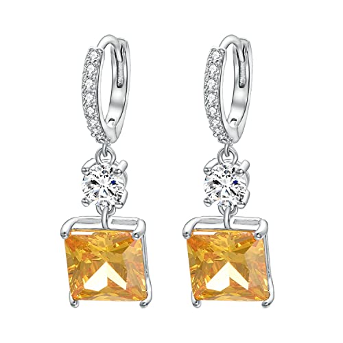 Vogem Große Gelb Viereckigeform kristall Ohrtropfen Ohrringe für Damen Blinkende Silber Loop Ohrringe Modeschmuck von vogem