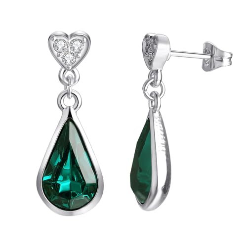 Vogem Grün Glitzer Zirkonia Silber Wassertropfen Ohrringe Herz Ohrringe Modeschmuck Geschenk Damen von vogem
