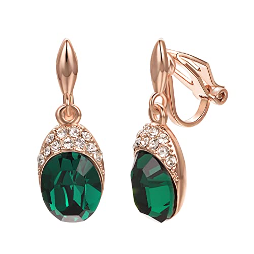Vogem Grün Zirkonia Ohrringe Hängend Damen Ohrclips Ohne Ohrlöcher Vintage Hypoallergen Nickelfrei Modeschmuck von vogem